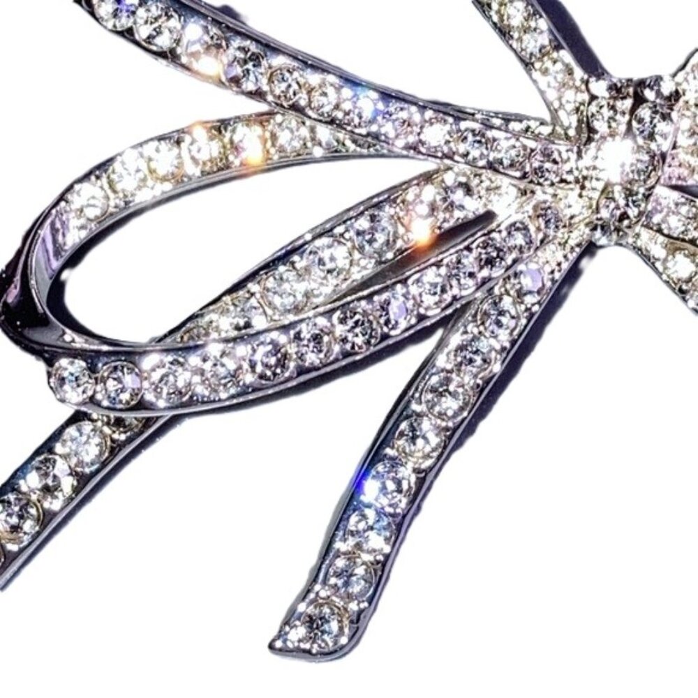 Designer Rhinestone Bow Ribbon Pin/Brooch | Anne Klein - Picture 4 of 10